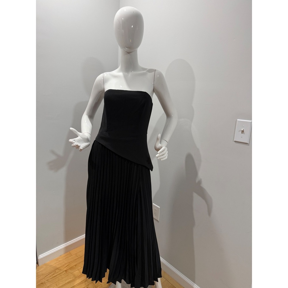 Commense Solid Pleated Strapless Split Dress Blac… - image 6